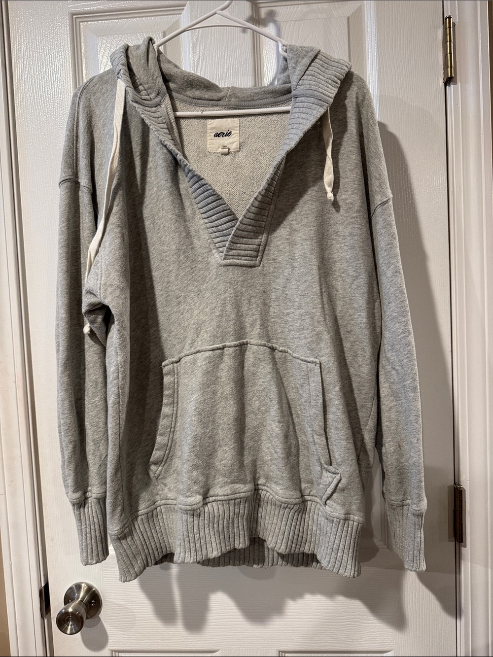 Aerie Heather Gray V-Neck Pullover Hoodie oversized xs
